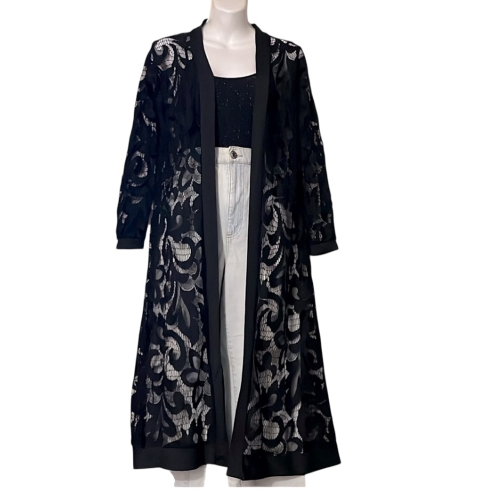 Black Lace  Womens Sheer Whimsigoth Boho Beach Maxi Coverup Cardigan Duster S